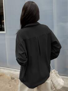 DAZY Áo sơ mi cài nút phía trước vai, áo dài tay, quần áo nữ mùa thu - màu đen - Xem 2