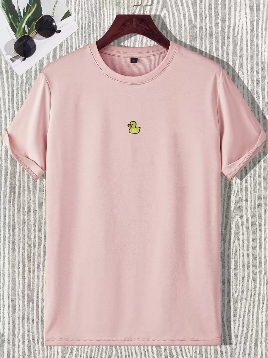 Manfinity Homme 男士鴨子刺繡T恤 - 淺粉色 - 查看 1