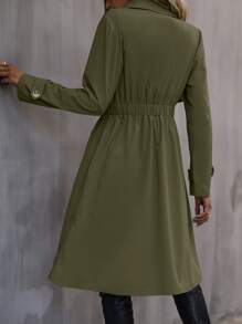 SHEIN Frenchy Elastic Waist Trench Coat - Army Green - View 2