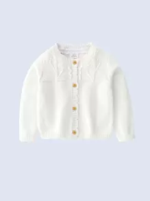 Baby Scallop Trim Button Front Cardigan - White - View 1