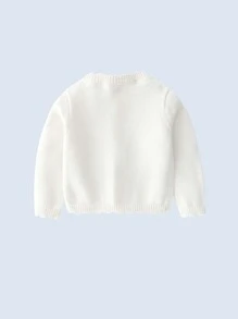 Baby Scallop Trim Button Front Cardigan - White - View 2