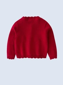 Baby Scallop Trim Button Front Cardigan - Red - View 2