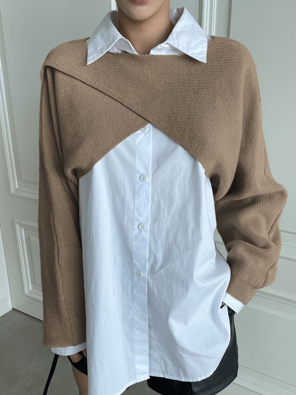 Wrap Hem Batwing Sleeve Crop Sweater Without Blouse