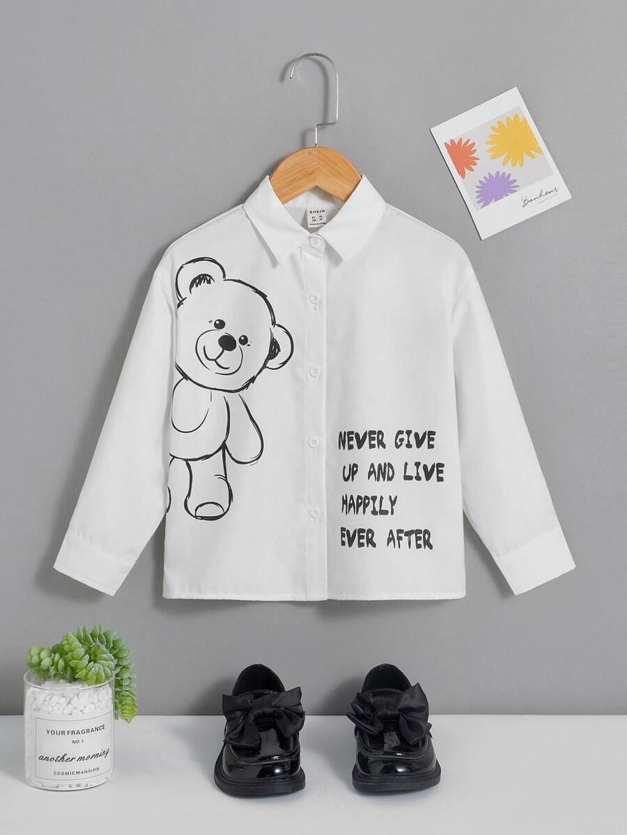 SHEIN 小女童標語圖案襯衫不附吊帶上衣