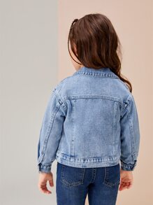 Toddler Girls Flap Pocket Denim Jacket - Medium Wash - View 2