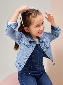 Toddler Girls Flap Pocket Denim Jacket - Medium Wash - View 4