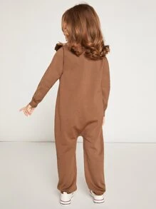 SHEIN Young Girl Ruffle Trim Knit Jumpsuit - Coffee Brown - View 2