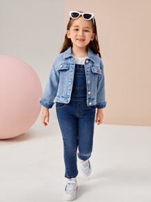 Toddler Girls Flap Pocket Denim Jacket - Medium Wash - View 6