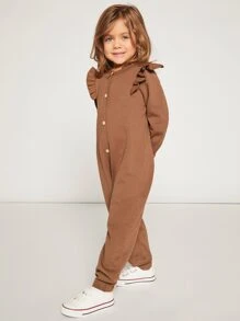 SHEIN Young Girl Ruffle Trim Knit Jumpsuit - Coffee Brown - View 5