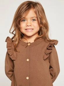 SHEIN Young Girl Ruffle Trim Knit Jumpsuit - Coffee Brown - View 6