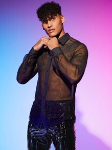 FeverCity Men See Through Mesh Shirt - Black - View 3