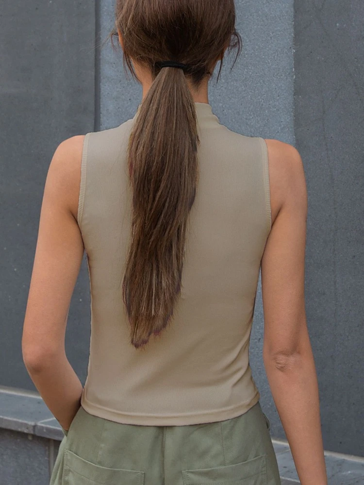 Mock Neck Ribbed Knit Tank Top