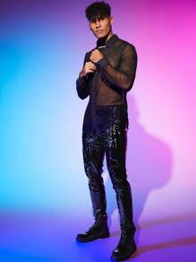 FeverCity Men See Through Mesh Shirt - Black - View 4