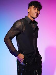 FeverCity Men See Through Mesh Shirt - Black - View 6