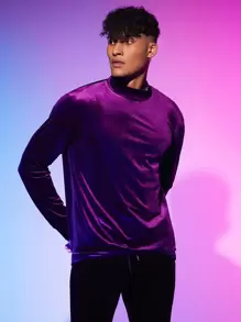 Manfinity RebelGame Men Velvet Solid Sweatshirt - Violet Purple - View 1