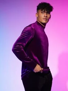 Manfinity RebelGame Men Velvet Solid Sweatshirt - Violet Purple - View 4