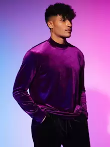 Manfinity RebelGame Men Velvet Solid Sweatshirt - Violet Purple - View 5