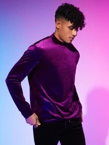 Manfinity RebelGame Men Velvet Solid Sweatshirt - Violet Purple - View 6