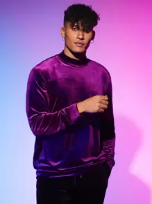 Manfinity RebelGame Men Velvet Solid Sweatshirt - Violet Purple - View 7