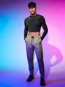 Manfinity RebelGame Men Mock Neck Glitter Crop Tee - Black - View 5