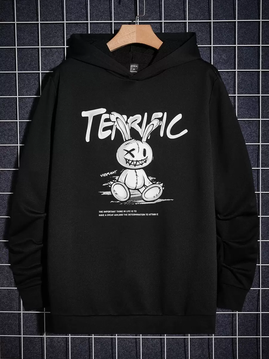 GENTILAND Áo nỉ Nam Slogan Hoạt hình Giải trí - màu đen - Xem 1