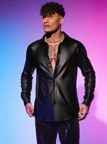 Manfinity VCAY Men Solid Button Front Shirt - Black - View 3