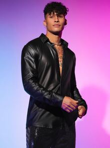 Manfinity VCAY Men Solid Button Front Shirt - Black - View 5