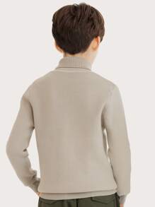 CUNYI 男孩1入組素色高領加絨內裏套頭毛衣 - 卡其色 - 查看 2