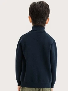 Boys Dinosaur & Letter Pattern Turtleneck Jumper - Navy Blue - View 3