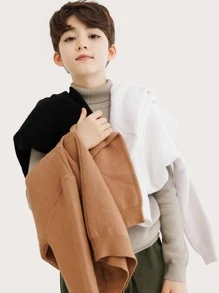 CUNYI 男孩1入組素色高領加絨內裏套頭毛衣 - 卡其色 - 查看 4