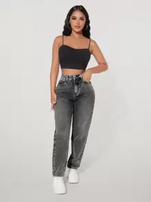 SHEIN PETITE Women Jeans  Thickened Denim - Dark Grey - View 3