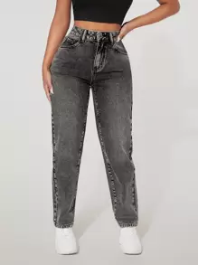 SHEIN PETITE Women Jeans  Thickened Denim - Dark Grey - View 4