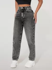 SHEIN PETITE Women Jeans  Thickened Denim - Dark Grey - View 5