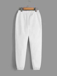 SHEIN 男孩字母圖案腰部抽繩衛褲 - 白色 - 查看 2