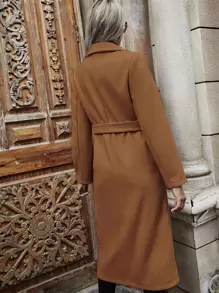 Chiquease 雙口袋自綁腰帶花呢外套 - 咖啡棕 - 查看 2