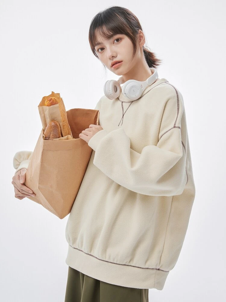 Letter Graphic Drop Shoulder Fleece Oversized Sweatshirt