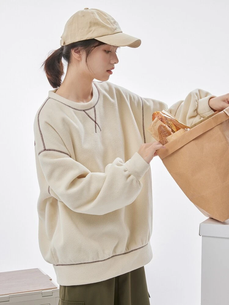 Letter Graphic Drop Shoulder Fleece Oversized Sweatshirt