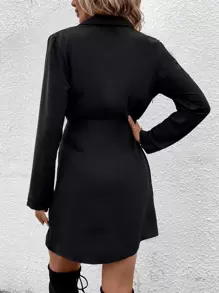 Chiquease Solid Asymmetrical Wrap Blazer Dress - Black - View 2