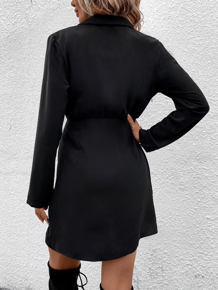 Chiquease Solid Asymmetrical Wrap Blazer Dress - Black - View 2