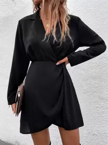 Chiquease Solid Asymmetrical Wrap Blazer Dress - Black - View 3