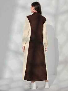 Mulvari Two Tone Mock Neck Drop Shoulder Sweatshirt Dress - Chocolate Brown - View 2