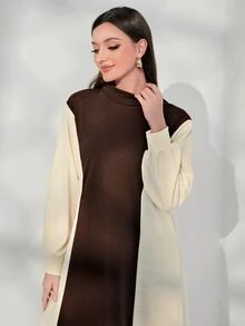 Mulvari Two Tone Mock Neck Drop Shoulder Sweatshirt Dress - Chocolate Brown - View 5