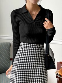 DAZY Solid Ribbed Knit Jumper - Black - View 3