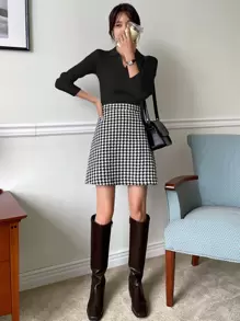 DAZY Solid Ribbed Knit Jumper - Black - View 4