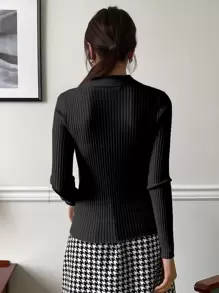 DAZY Solid Ribbed Knit Jumper - Black - View 5