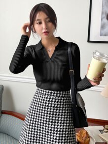 DAZY Solid Ribbed Knit Jumper - Black - View 8