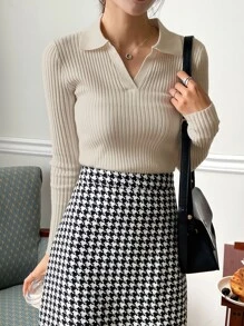 DAZY Solid Ribbed Knit Jumper - Apricot - View 3