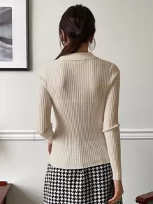 DAZY Solid Ribbed Knit Jumper - Apricot - View 5