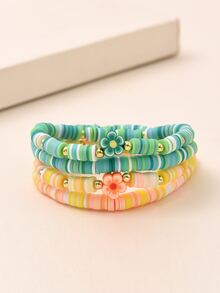 4pcs Flower Decor Beaded Bracelet - Multicolor - View 2