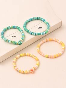 4pcs Flower Decor Beaded Bracelet - Multicolor - View 3